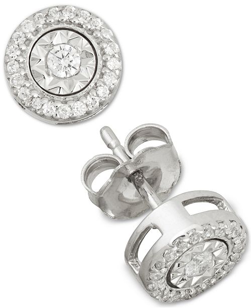 Macy S Diamond Stud Earrings 1 4 Ct T W In Sterling Silver