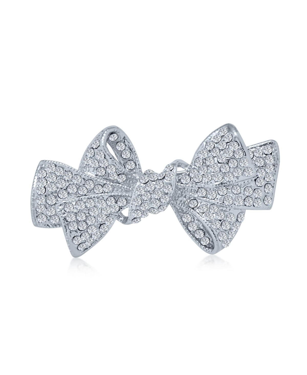 Dainty Crystal Brooch Pin with Silver Ribbon Bow Accent - Clear