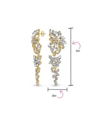 Dangling Holiday Party Waterfall Long Flower Bow Crystal Prom Pageant Chandelier Statement Earrings Pink Rose Gold Or Silver Plated