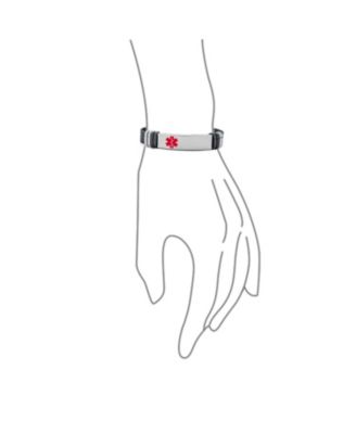 Black Stainless Steel Mesh Medical ID Bracelet with Caduceus Symbol