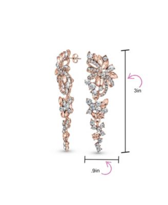 Dangling Holiday Party Waterfall Long Flower Bow Crystal Prom Pageant Chandelier Statement Earrings Pink Rose Gold Or Silver Plated