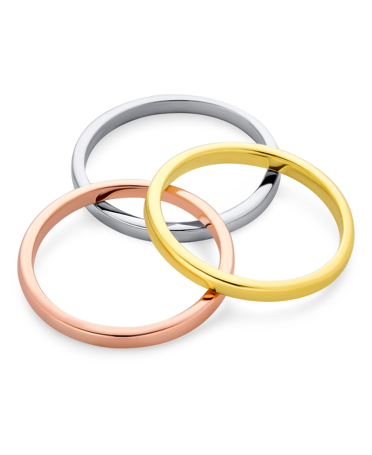 Bling Jewelry Tri Color Silver Ring: Stacking Couples Band Set 14K Gold Plated Sterling