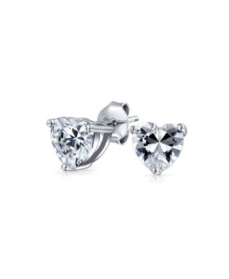 Romantic CZ Cubic Zirconia Solitaire Heart Stud Earrings .925 Sterling Silver