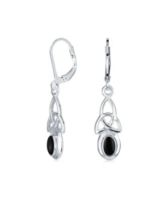 Love Knot Oval Bezel Set Natural Amethyst Topaz Onyx Quartz Turquoise Dangle Earrings .925 Sterling Silver
