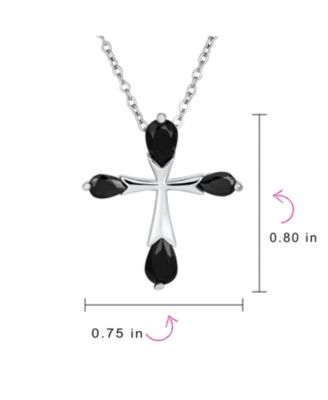 Black Purple Clear Cubic Zirconia CZ Teardrop Tips Cross Necklace Pendant .925 Sterling Silver