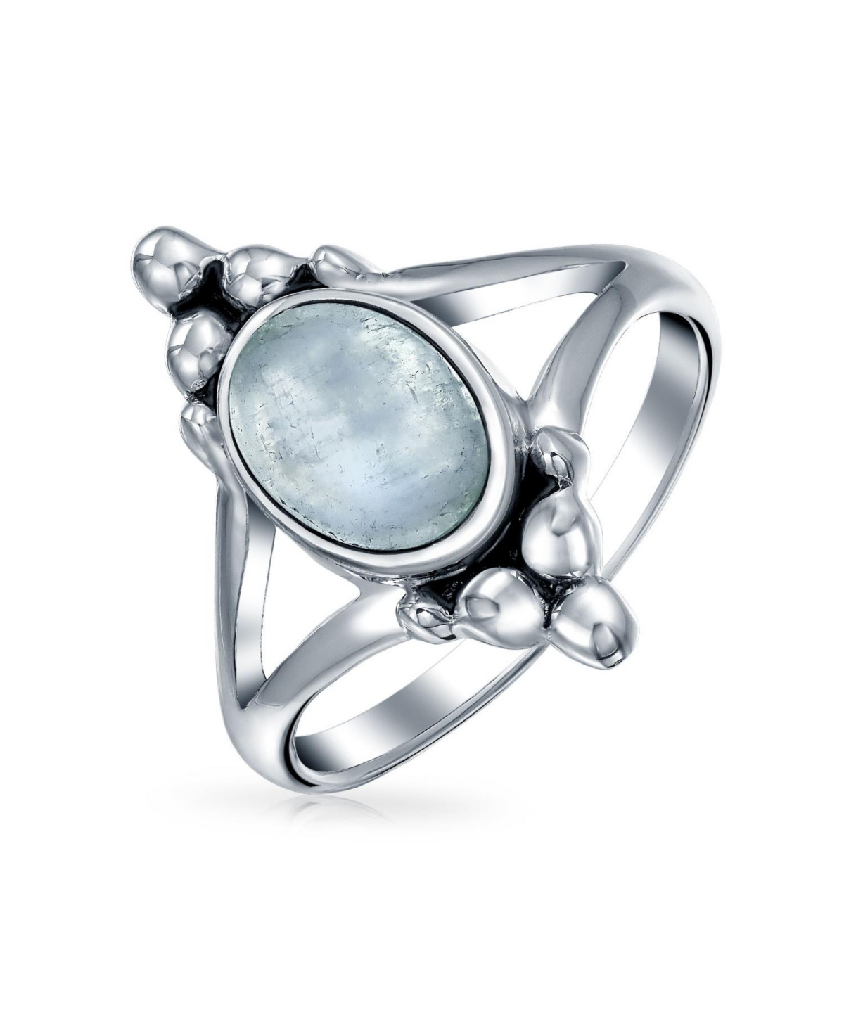 Bling Jewelry Boho Bali Style Oval Statement Natural Stone Ring Split Shank Band Sterling Silver