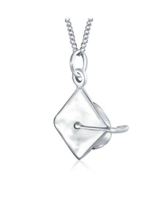 Graduate Gift Sterling Silver Pendant Necklace with Graduation Cap Hat Design