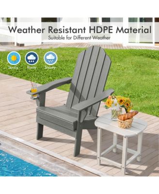 2PCS Patio Folding Adirondack Chair Weather Resistant Cup Holder Yard