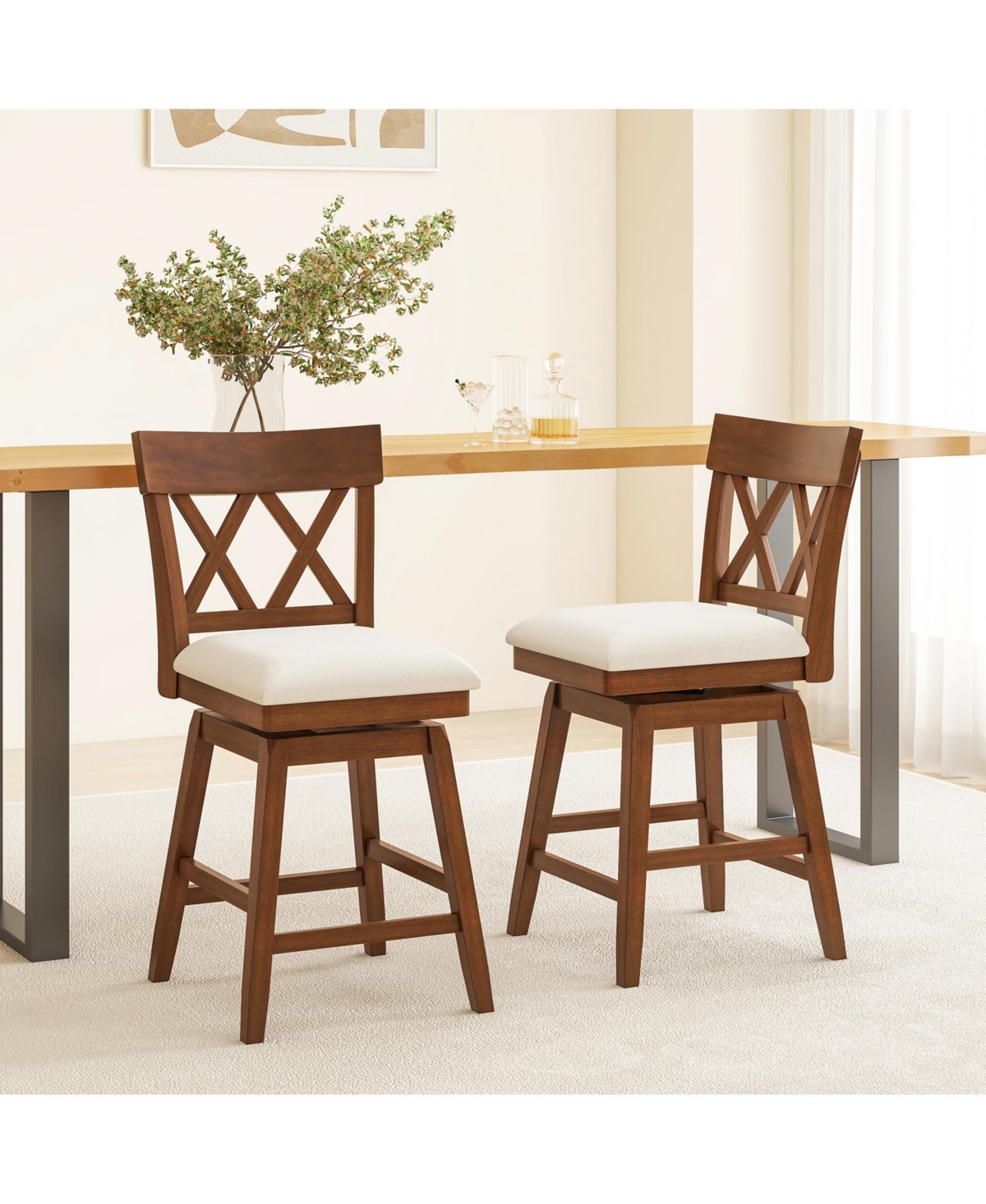 Bar Stool with Contoured Backrest and Swivel Padded Seat
