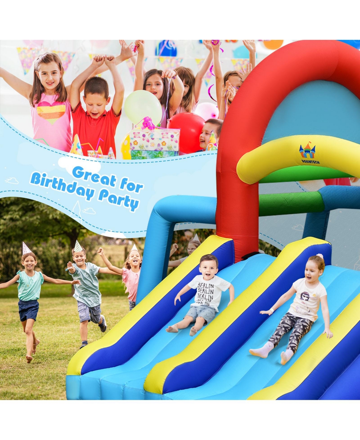 Inflatable Jumping Castle Bounce House with Dual Slides and 480W Blower