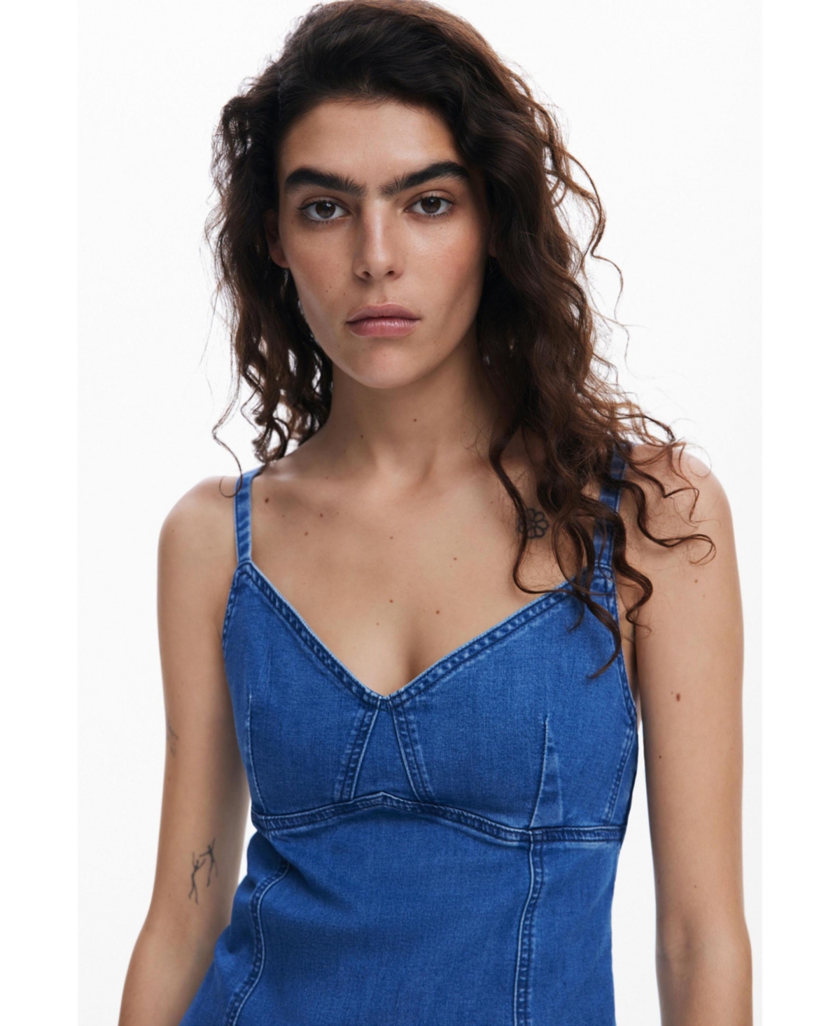 Desigual Asymmetric Denim Dress In Blue