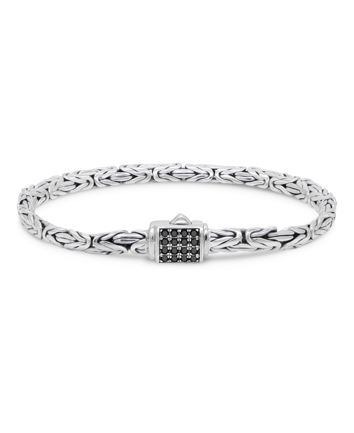 Black Spinel & Sterling Silver Borobudur Oval 5mm Chain Bracelet, Large 8.0 in - Silver