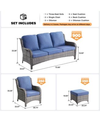 Outdoor Furniture Patio Furniture Conversation Set 5 Pieces All Weather Wicker High Back Couch with Ottomans