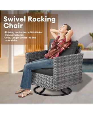 Patio Furniture Set 6 Piece Outdoor Sectional Sofa Set with Rocking Swivel Chairs Square Fire Pit Table Loveseat All Weather Wicker Rattan Conversation Sets for Yard Porch