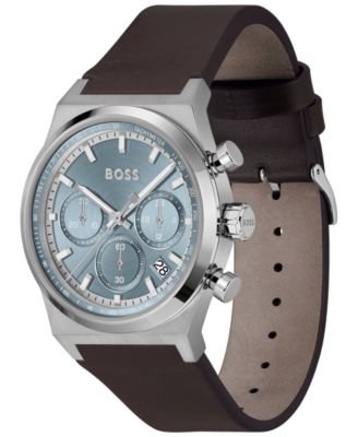 Men's Candor Quartz Chronograph Brown Leather Watch, 41mm