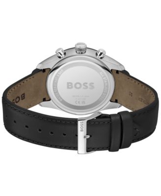 Men's Grand Prix 44 Quartz Chronograph Black Leather Watch, 44.50mm