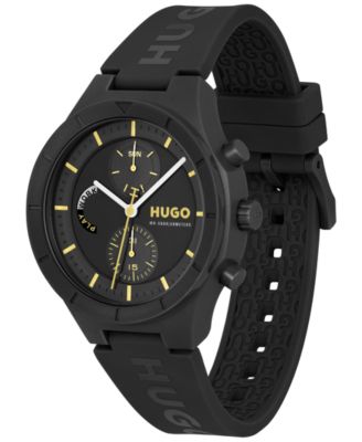 Hugo Boss Men's Lit Multi Quartz Multifunction Black Silicone Watch, 44mm