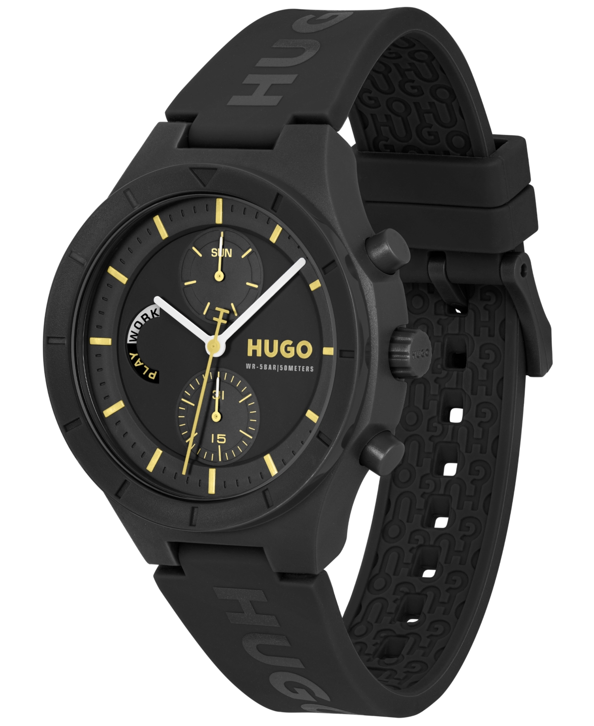 Hugo Boss Men's Lit Multi Quartz Multifunction Black Silicone Watch, 44mm In Black