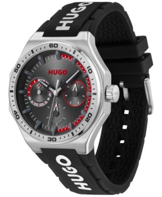 Men's Grail Sport Quartz Multifunction Black Silicone Watch, 44mm