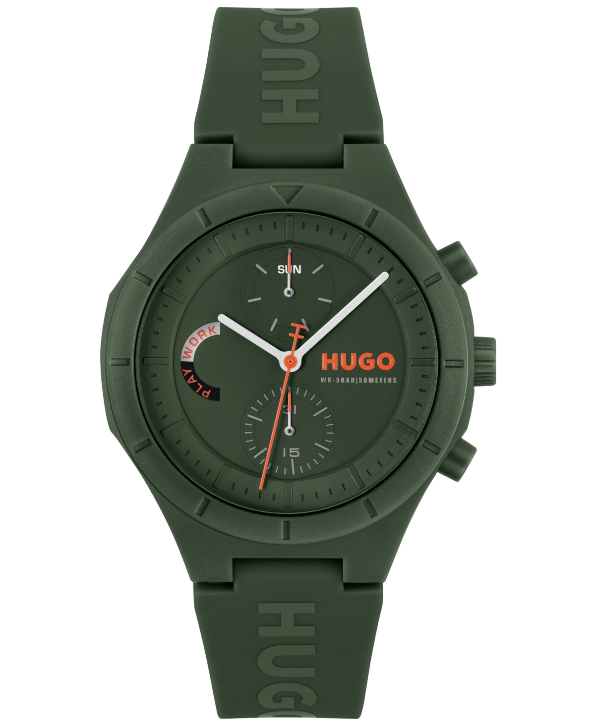 Hugo Boss Men's Lit Multi Quartz Multifunction Green Silicone Watch, 44mm In Black