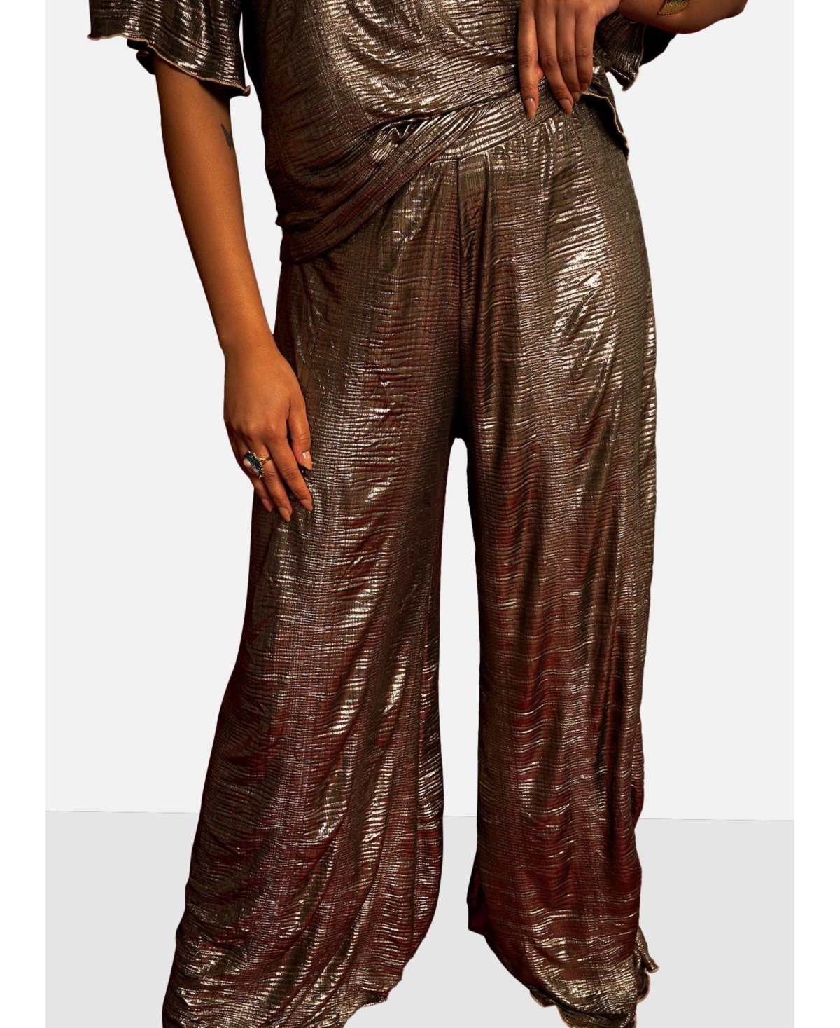 Women's Joy Liquid Metal Wide Leg Pants - Silver
