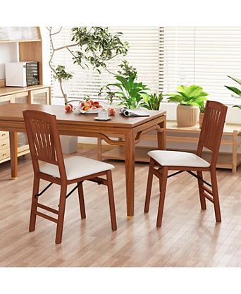 Folding Dining Chairs Set of 2 with Padded Seat and Rubber Wood Frame