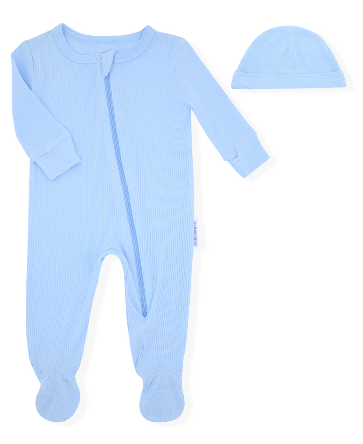 Max & Olivia Baby Boys 2-piece Rib Footie And Hat Set In Blue