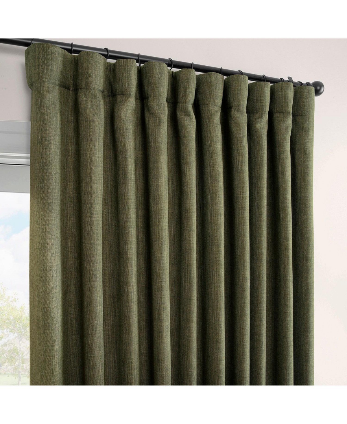 Half Price Drapes Extra Wide Textured Faux Linen Room Darkening Curtain In Green