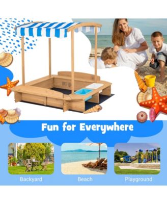 Wooden Sandbox with Canopy for Kids, Outdoor Play Area with Sun Protection