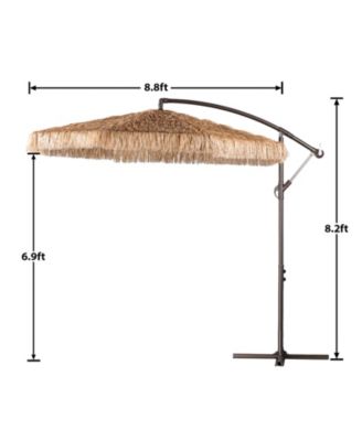 9ft Thatched Tiki Patio Umbrella, Cantilever Offset Umbrella with Hand-Push Tilt (No Base)
