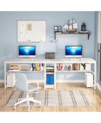 Two Person Desk with Bookshelf, 78.7 Computer Office Double Desk for Two Person, Writing Desk Workstation with Shelf for Home Office