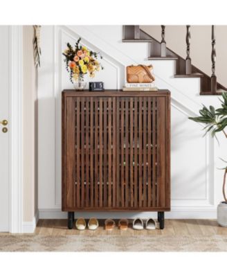 6-Tier Freestanding Shoe Cabinet with Shutter Doors and Adjustable Shelves for Entryway and Hallway