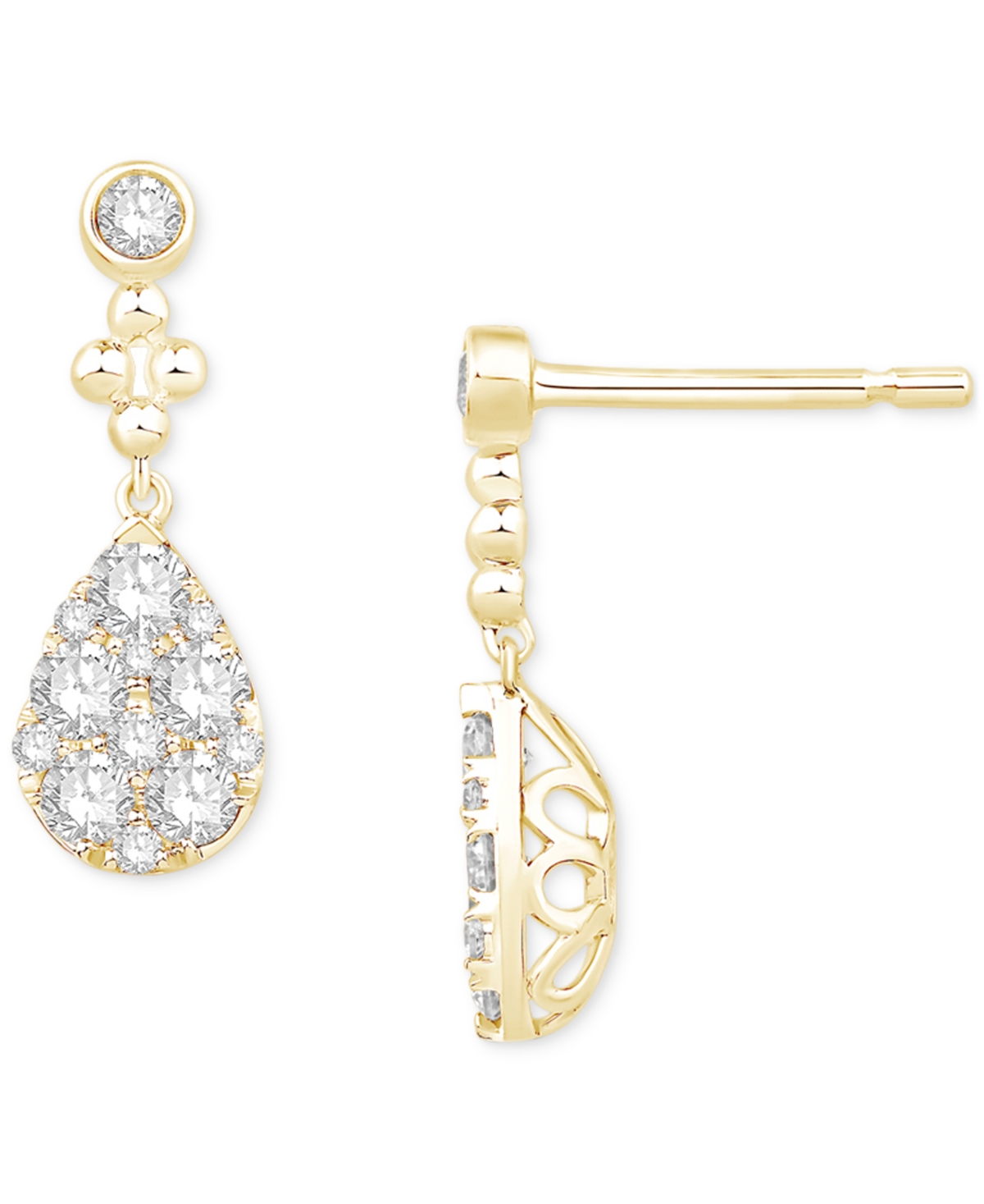 Macy's Diamond Teardrop Cluster Drop Earrings (3/4 Ct. T.w.) In 14k Gold In Yellow Gold