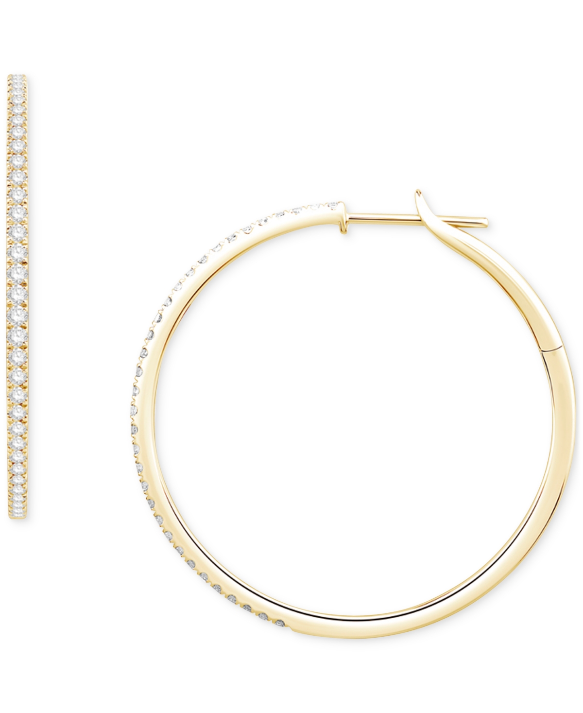 Macy's Diamond Skinny Medium Hoop Earrings (1 Ct.tw.) In 14k Gold In Yellow Gold