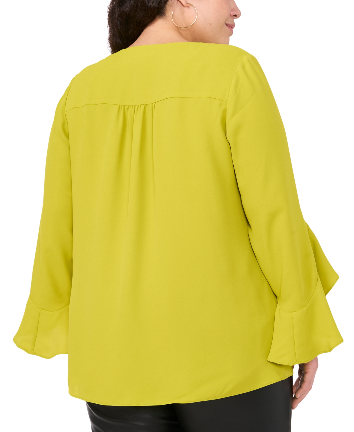 Vince Camuto Flutter Sleeve Crossover Georgette Tunic Top In Green Oasi