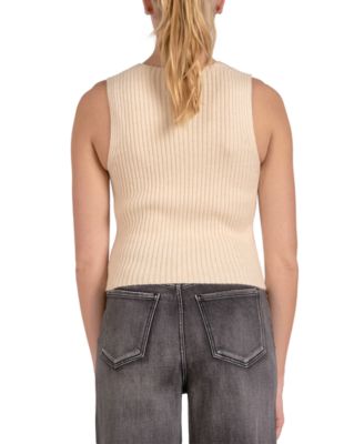 Women's Ribbed-Knit Sleeveless Button-Front Vest