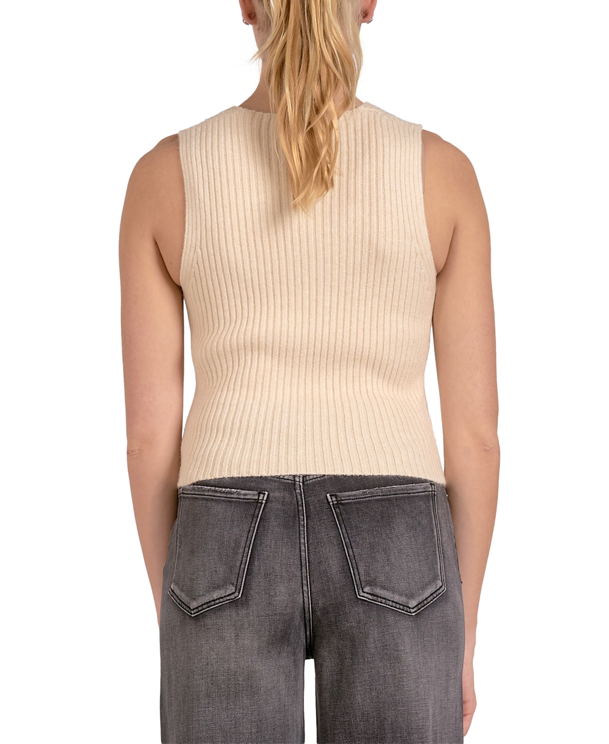 Shop Elan Women's Ribbed-knit Sleeveless Button-front Vest In Natural
