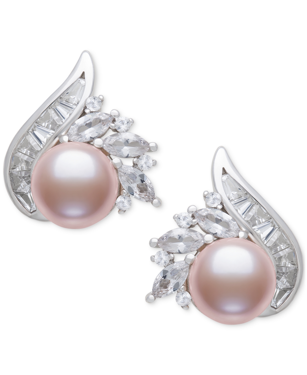 Blush Cultured Freshwater Pearl (8-9mm) & Lab Created White Sapphire (2 ct. t.w.) Stud Earrings in Sterling Silver - Silver