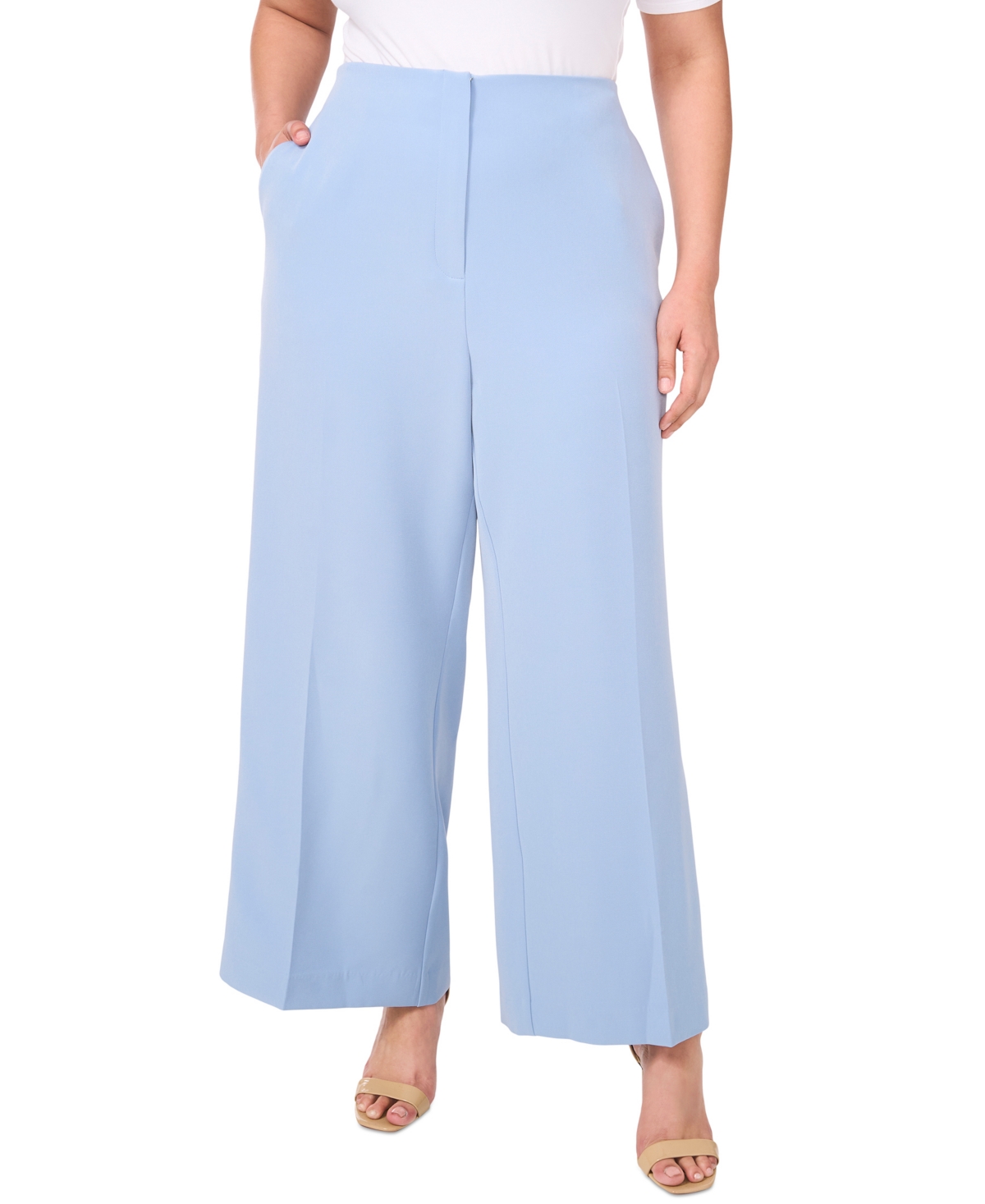 Vince Camuto Plus Size Clean-waist Wide-leg Trousers In Lake Breez