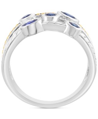 EFFY&reg; Sapphire (5/8 ct. t.w.) & Diamond (1/10 ct. t.w.) Triple-Row Ring in Sterling Silver (Also in Ruby)