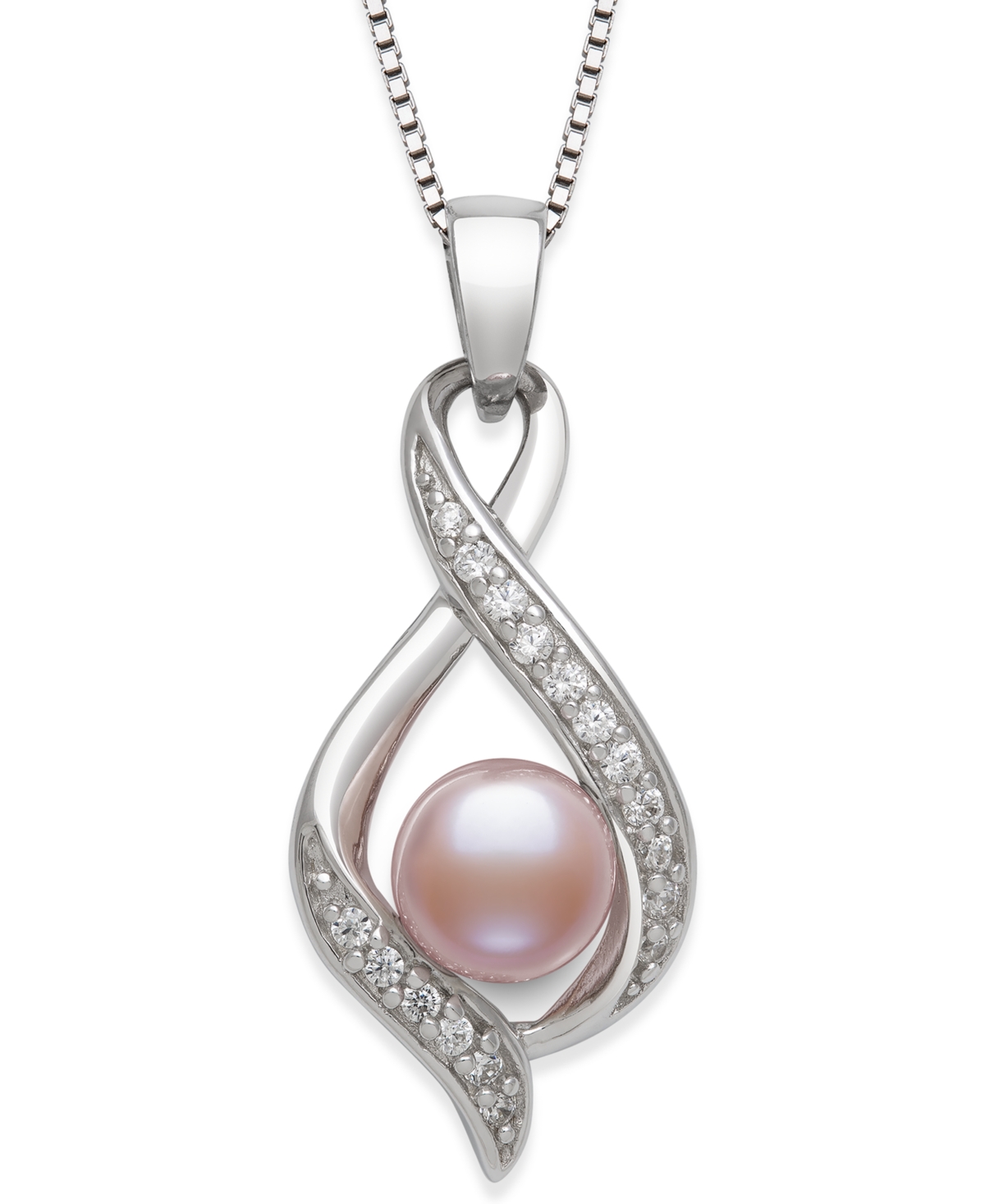Belle De Mer Dyed Black Peacock Cultured Freshwater Pearl (6-7mm) & Lab Created White Sapphire (1/6 Ct. T.w.) Pen In Pink