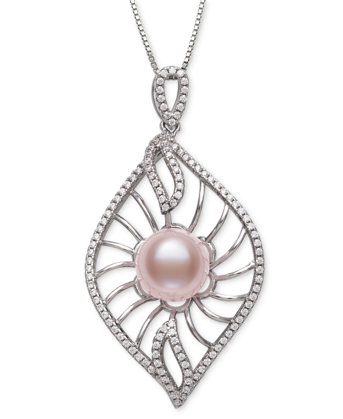 Dyed Black Peacock Cultured Freshwater Pearl (10-11mm) & Lab Created White Sapphire (1 ct. t.w.) Pendant 18" Necklace in Sterling Silver