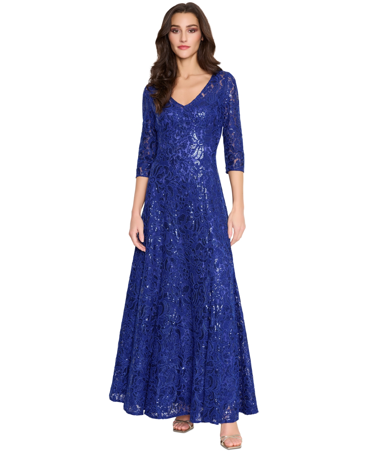 TAHARI ASL TAHARI WOMEN'S V-NECK SEQUINED EMBROIDERED GOWN 