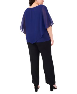 Plus Size Rhinestone-Trim Overlay Cape Top 