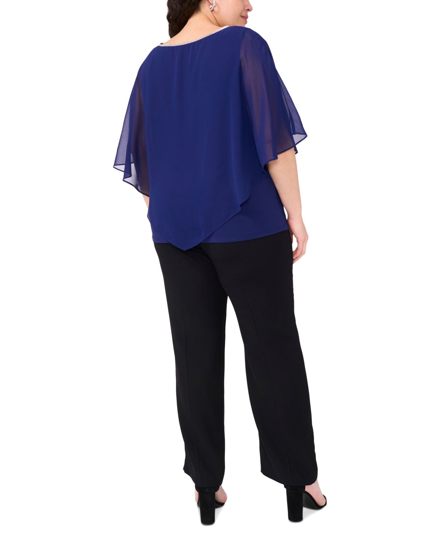 Plus Size Rhinestone-Trim Overlay Cape Top