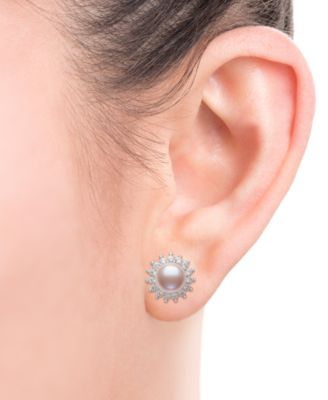 Dyed Black Peacock Cultured Freshwater Pearl (6-7mm) & Lab-Created Sapphire (1-3/4 ct. t.w.) Pendant Necklace & Stud Earrings Set in Sterling Silver (also in Blush Pink)