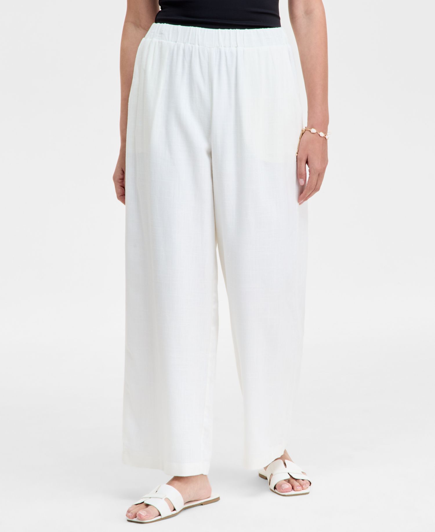 Women's Linen Blend Wide-Leg Pull-On Pants