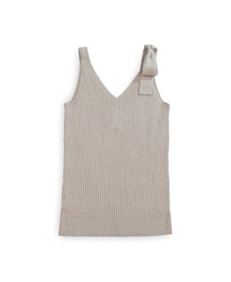 Womens' V-Neck Rib Knit Tank with Bow