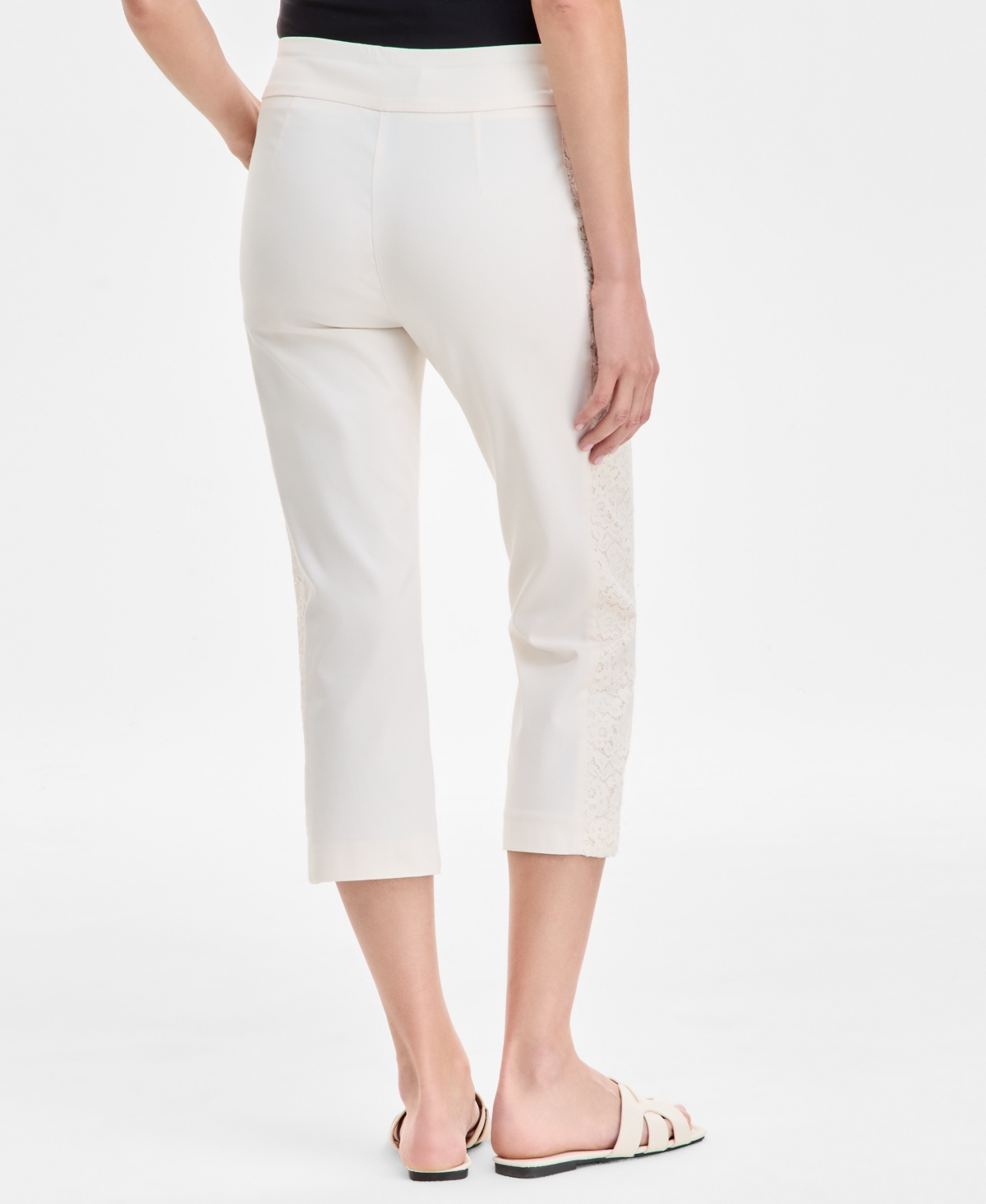 Shop Jm Collection Women's Side Lace-trim Capri Pants, Exclusively At Macy's In Eggnog