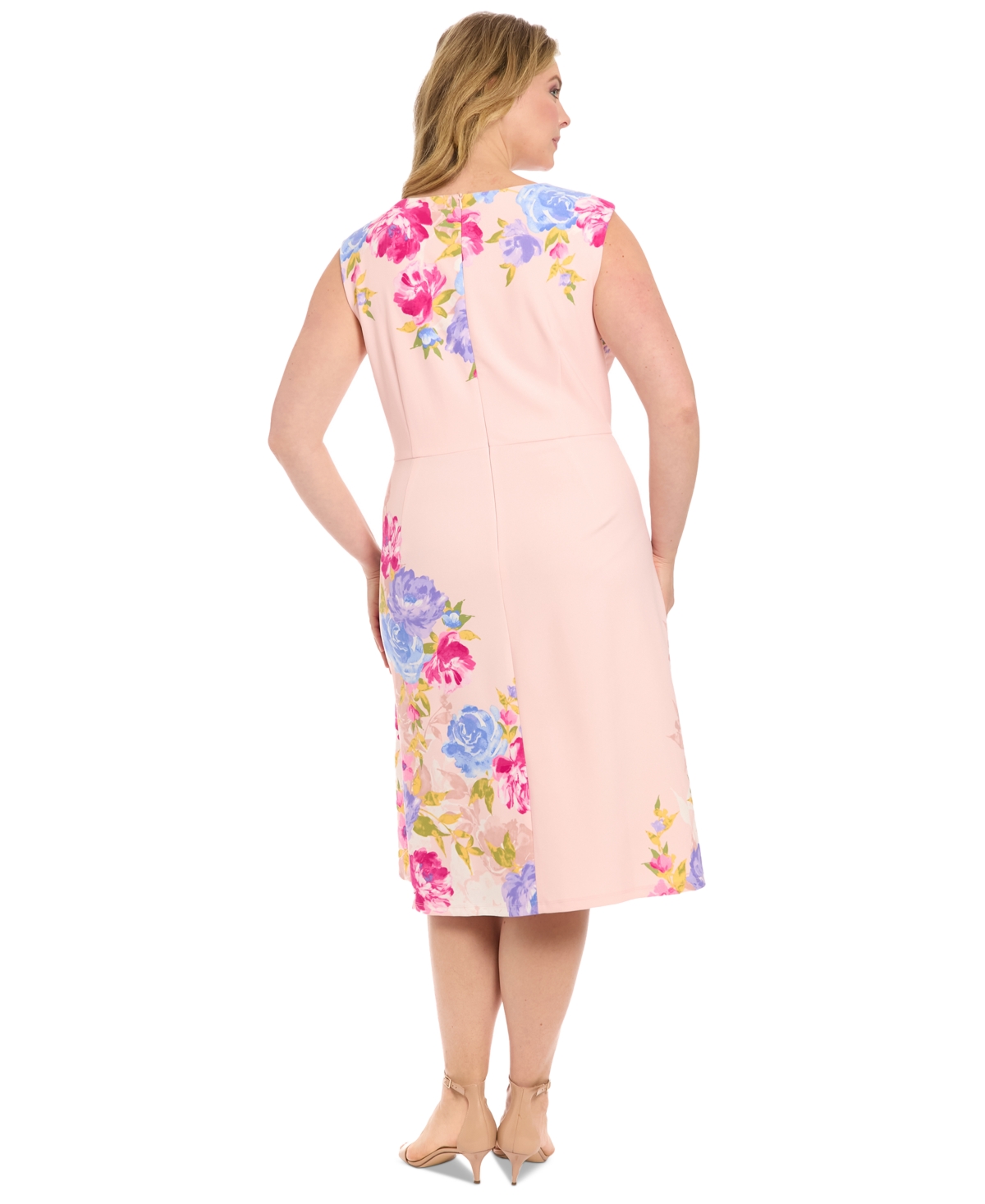London Times Plus Size Placed Floral-print Sleeveless Midi Dress In Pink Berry